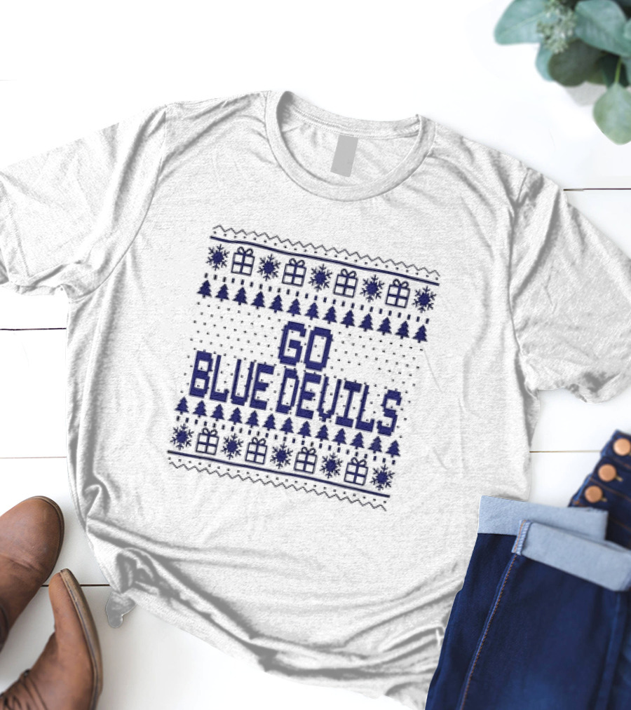 Go Blue Devils Christmas Trees And Snowflakes T-Shirt