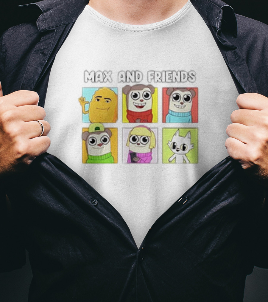 MAX AND FRIENDS YELLOW BLUE RED GREEN PURPLE CHARACTERS T-Shirt