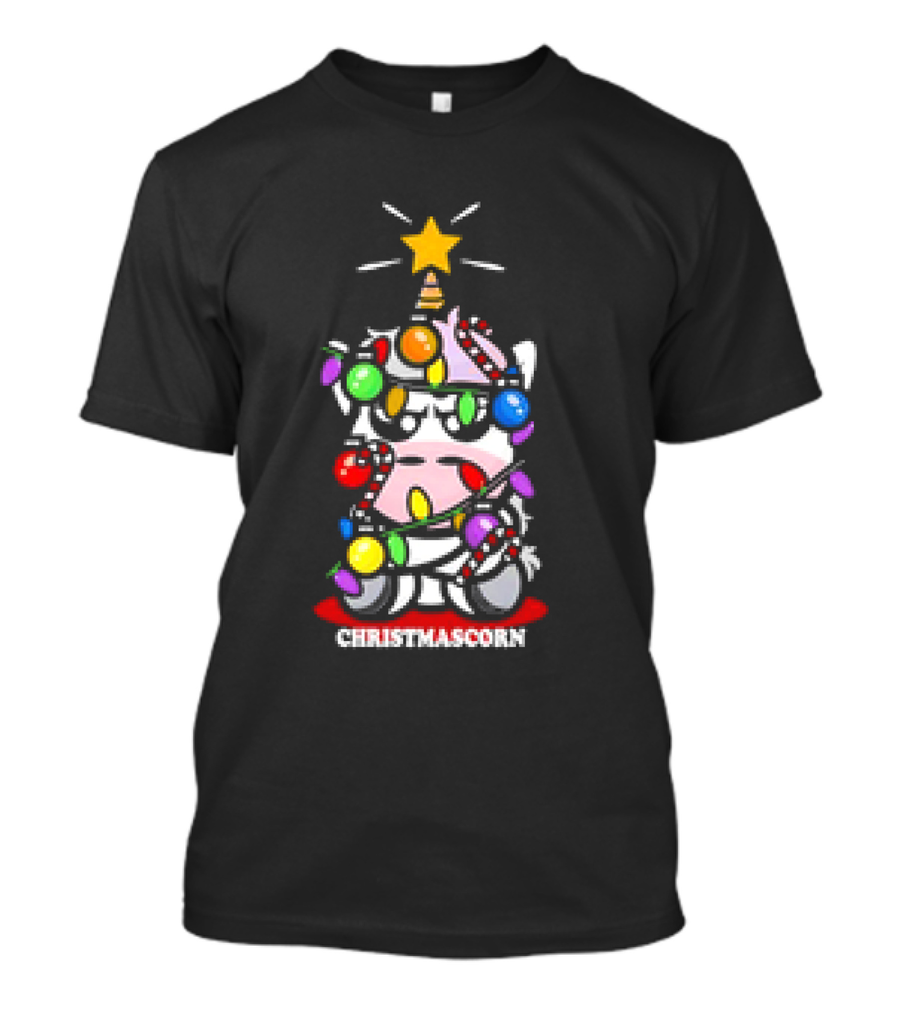 Christmascorn Unicorn Wrapped In Lights And Candy Canes T-Shirt