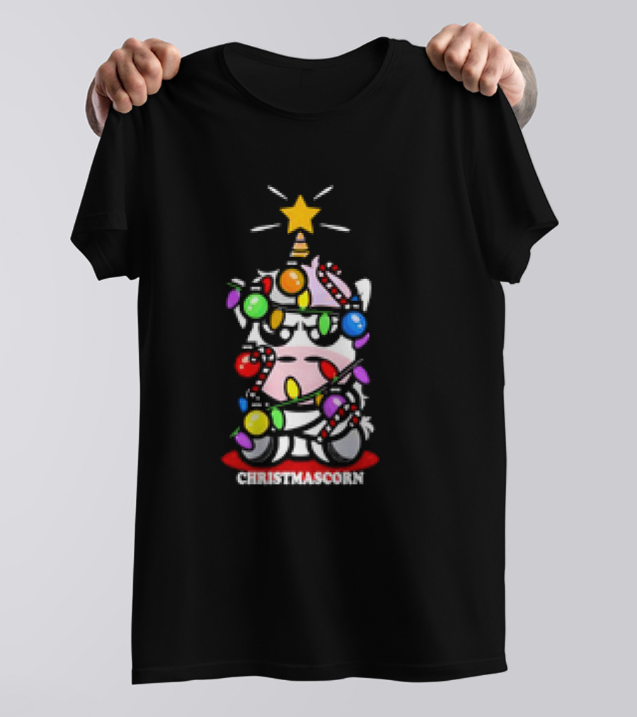 Christmascorn Unicorn Wrapped In Lights And Candy Canes T-Shirt