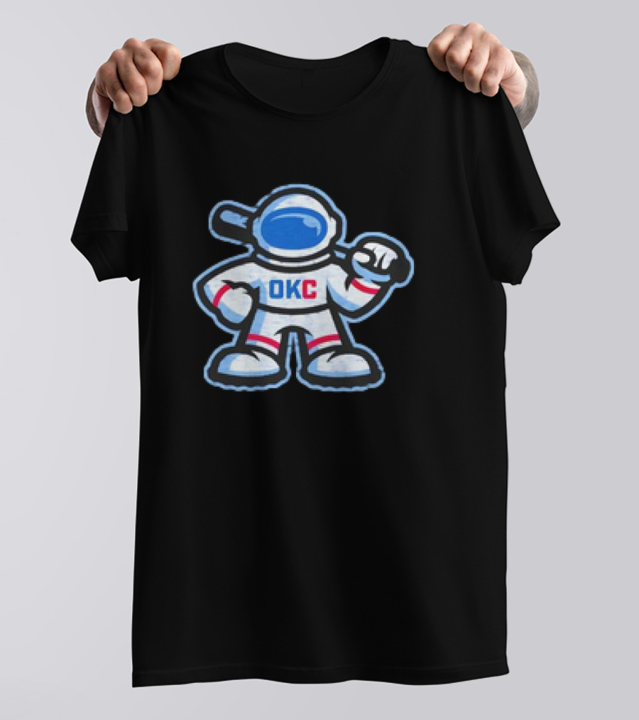 OKC Comets Astronaut Baseball Mascot With Bat T-Shirt