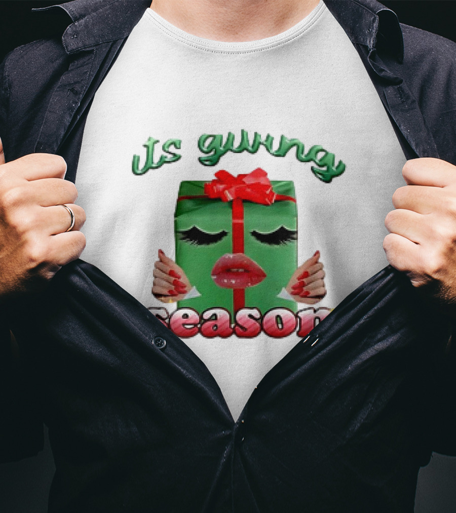 Its Giving Season Christmas Present With Red Lips And Nails T-Shirt