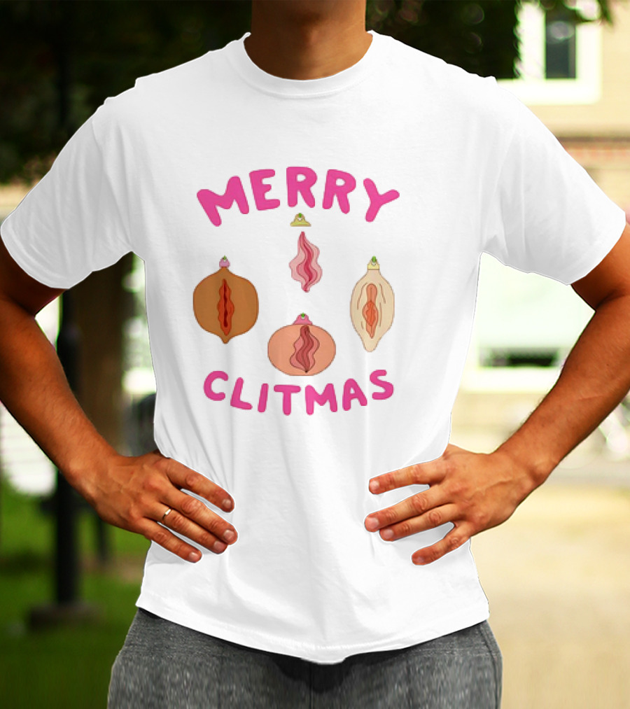 Merry Clitmas Christmas Vagina Ornaments With Santa Hat Decor T-Shirt