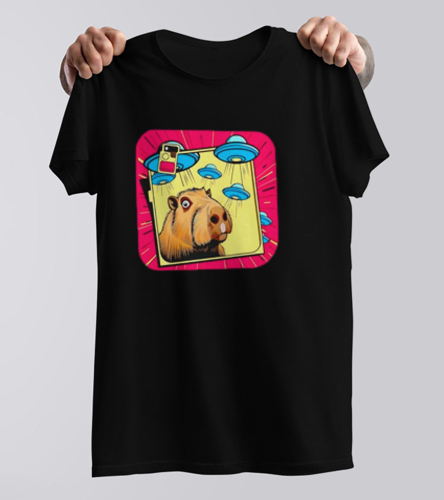 Capybara Selfie Ufos Cartoon Cute Weird T-Shirt