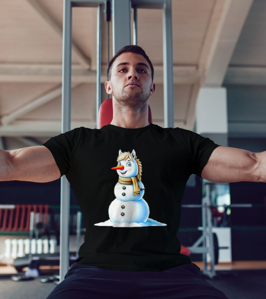 Horse Snowman Wearing Scarf Christmas T-Shirt