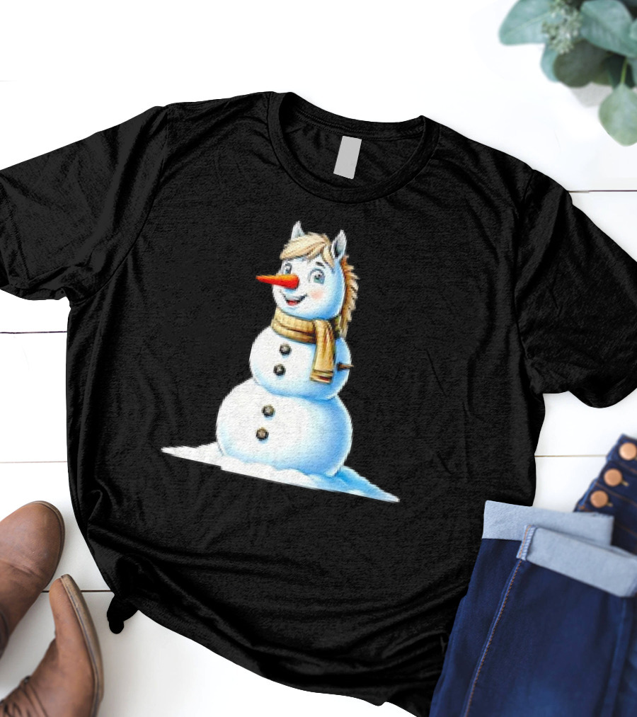 Horse Snowman Wearing Scarf Christmas T-Shirt