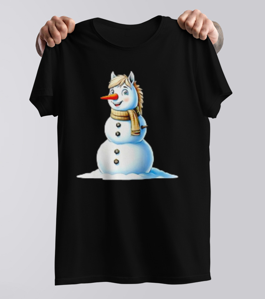 Horse Snowman Wearing Scarf Christmas T-Shirt