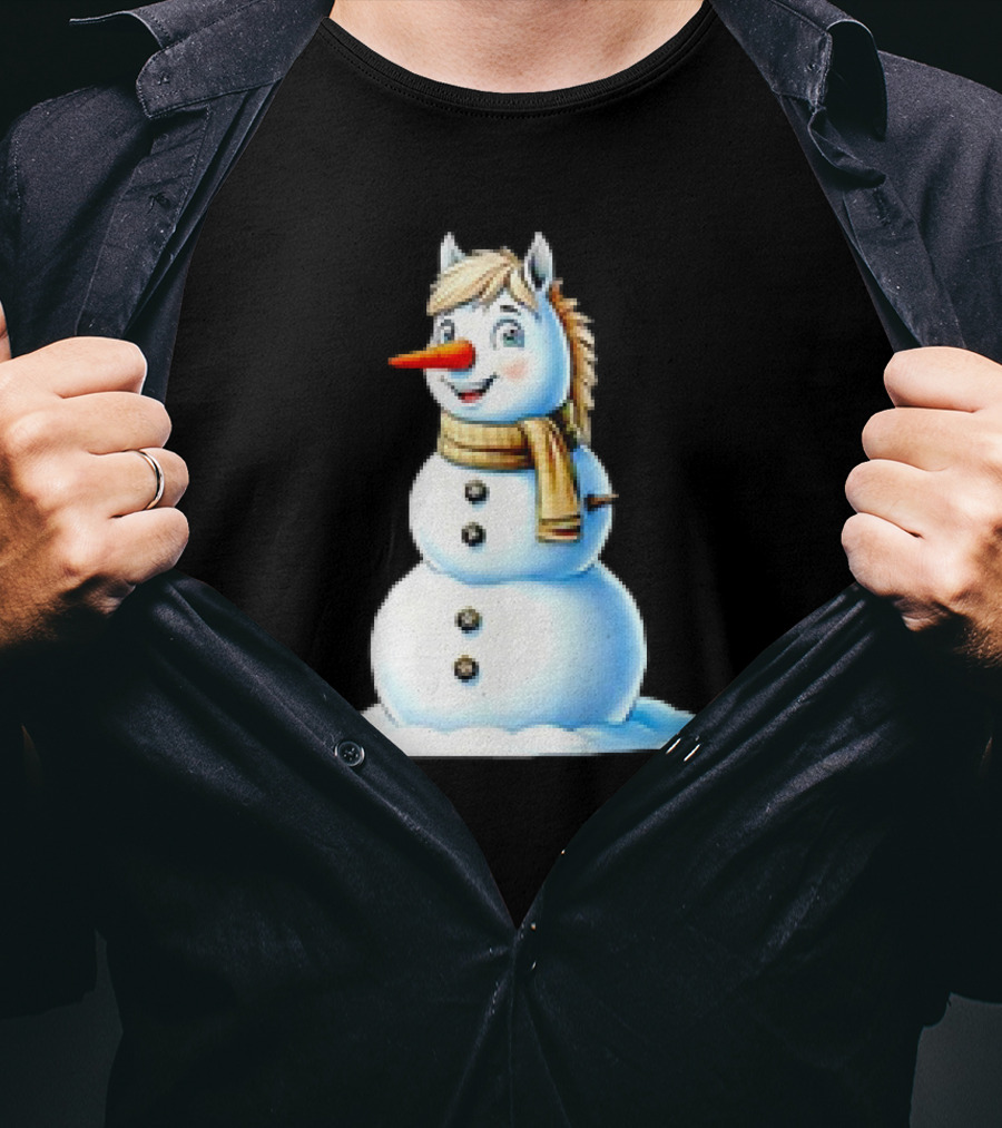 Horse Snowman Wearing Scarf Christmas T-Shirt