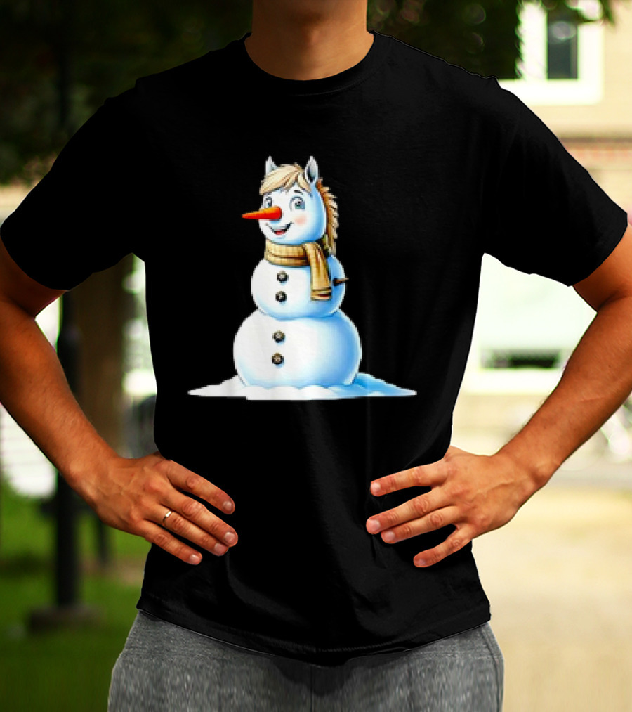 Horse Snowman Wearing Scarf Christmas T-Shirt