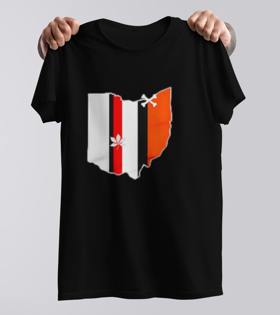 Ohio Map Stripes Football Buckeye Leaf Browns Colors T-Shirt