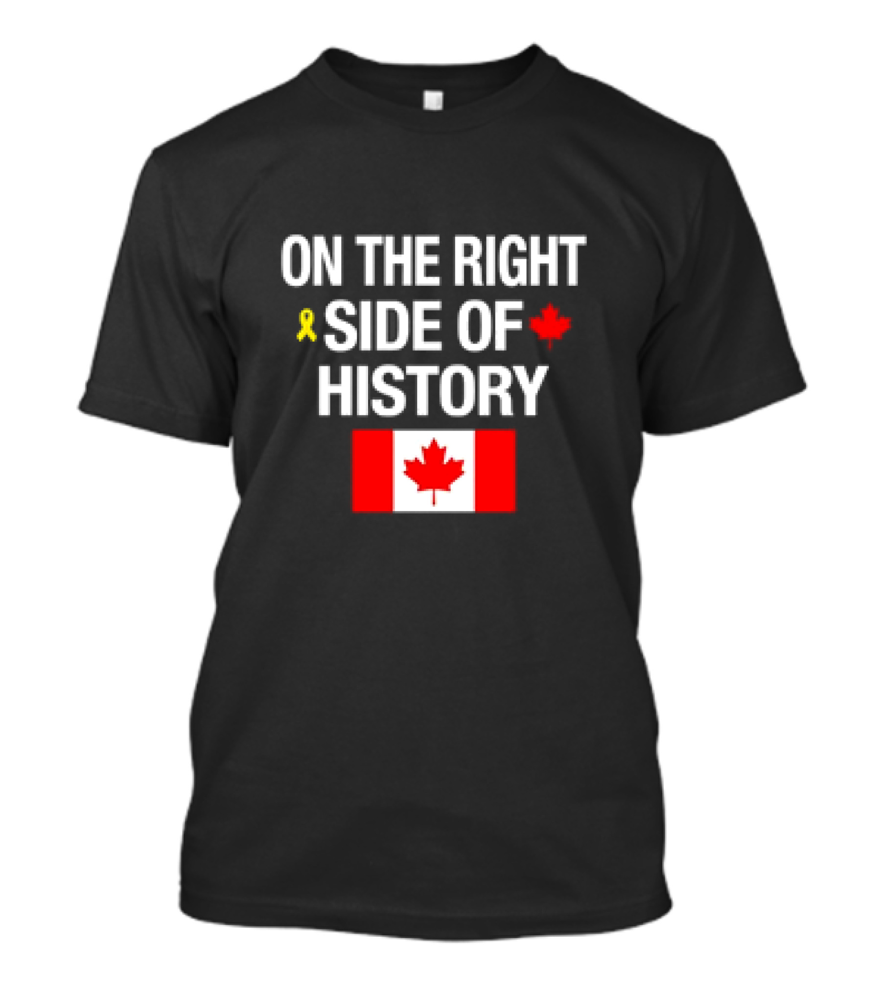 On The Right Side Of History Yellow Ribbon Red Maple Leaf Canada Flag T-Shirt