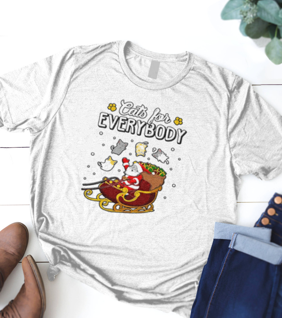 Cats For Everybody Santa Sleigh With Christmas Cats Merry Xmas T-Shirt