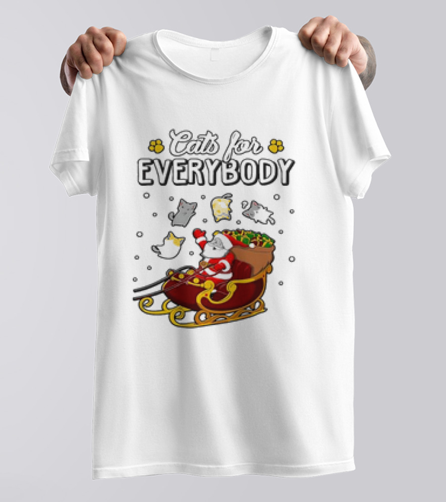 Cats For Everybody Santa Sleigh With Christmas Cats Merry Xmas T-Shirt