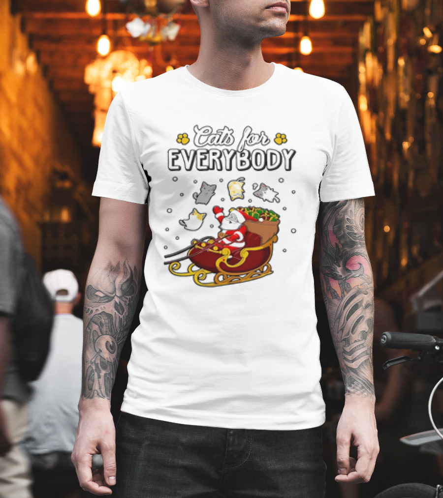 Cats For Everybody Santa Sleigh With Christmas Cats Merry Xmas T-Shirt