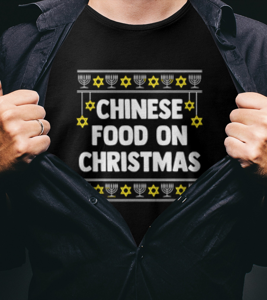 Chinese Food On Christmas Hanukkah Jewish Menorah Stars T-Shirt