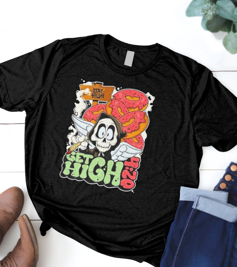 Stay High Get High 420 Skull Wings Donuts T-Shirt