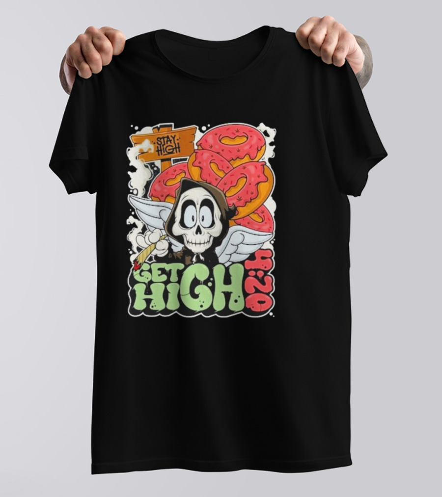 Stay High Get High 420 Skull Wings Donuts T-Shirt