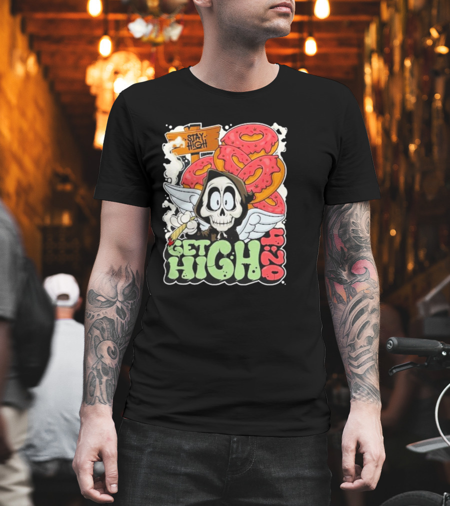 Stay High Get High 420 Skull Wings Donuts T-Shirt