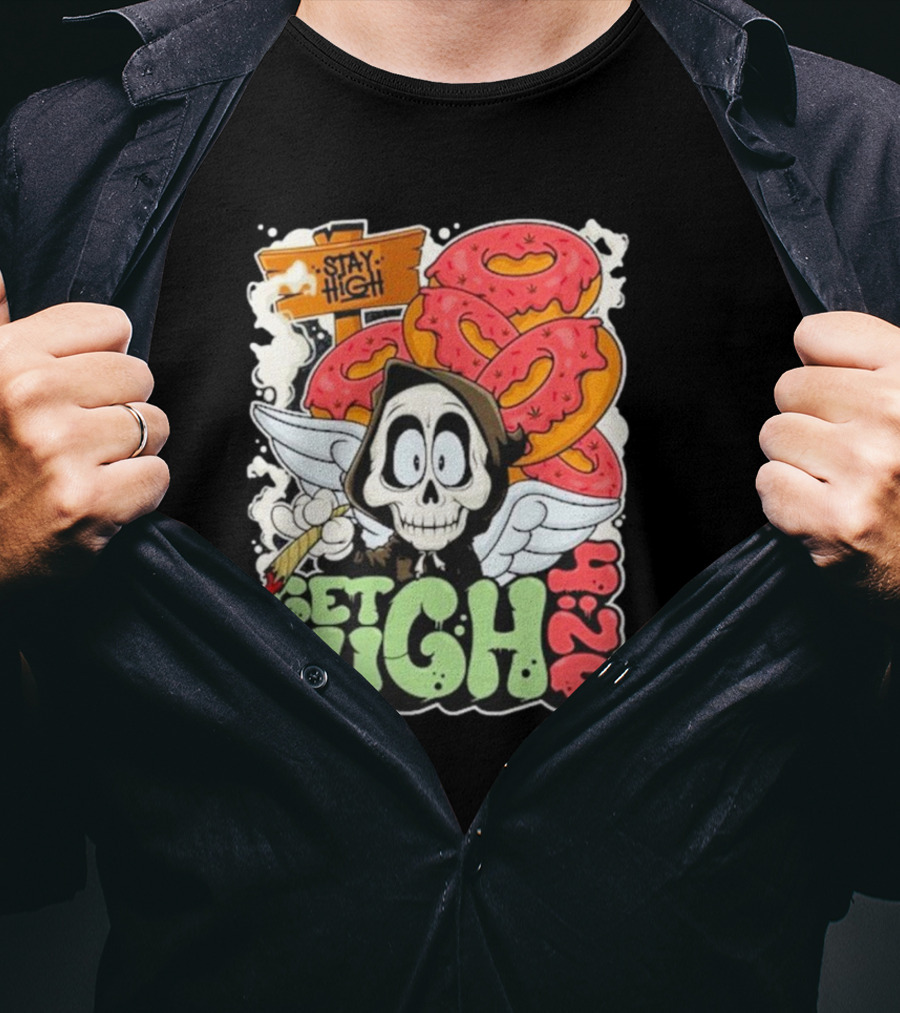 Stay High Get High 420 Skull Wings Donuts T-Shirt