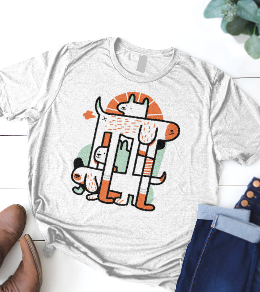 Dog Surrealist Bork Playful Abstract Canine Quartet T-Shirt
