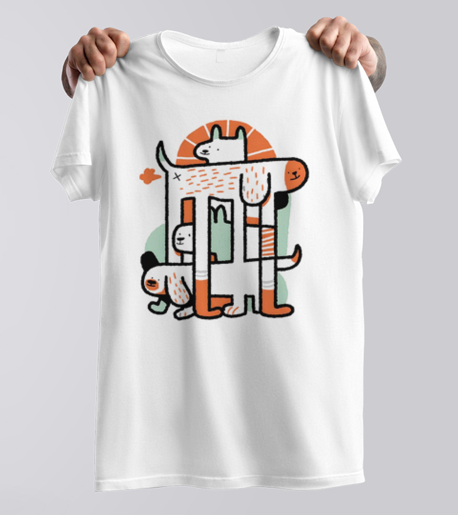 Dog Surrealist Bork Playful Abstract Canine Quartet T-Shirt