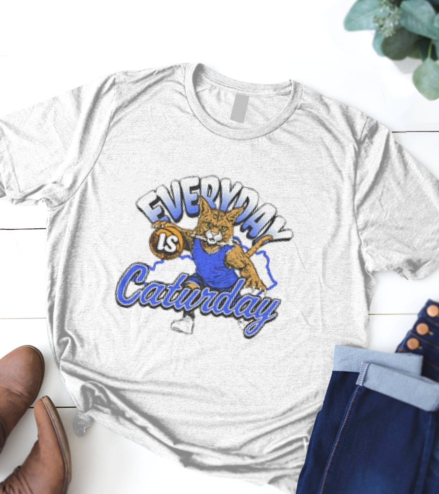 Everyday Is Caturday Basketball Cartoon Cat In Blue Jersey T-Shirt