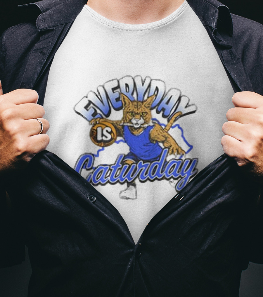 Everyday Is Caturday Basketball Cartoon Cat In Blue Jersey T-Shirt
