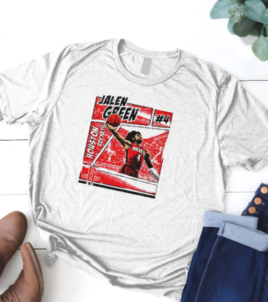 Jalen Green Houston Rockets #4 Comic Style Basketball T-Shirt