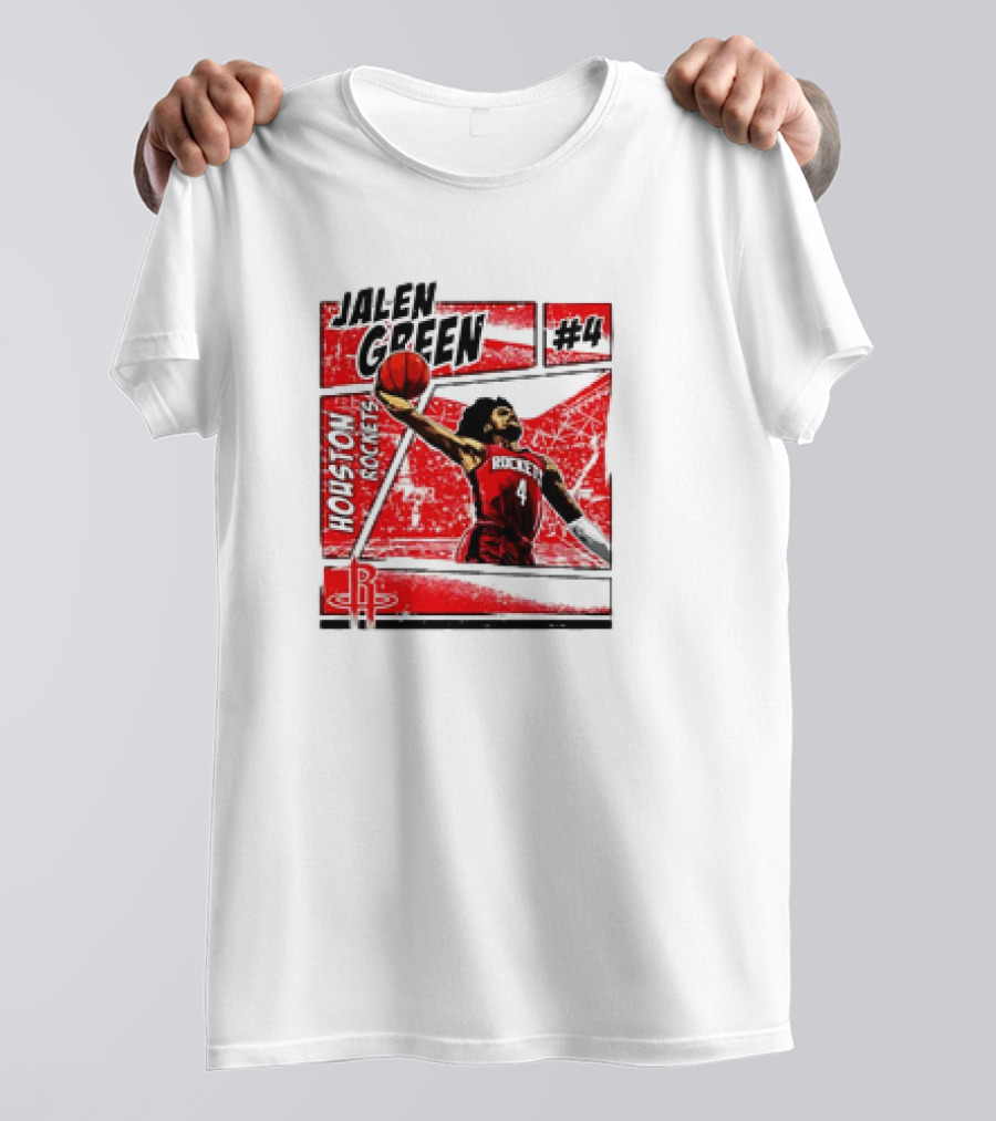 Jalen Green Houston Rockets #4 Comic Style Basketball T-Shirt