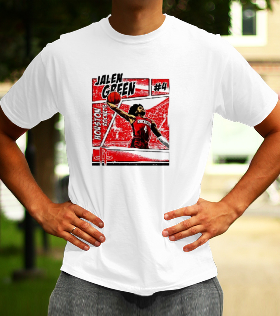 Jalen Green Houston Rockets #4 Comic Style Basketball T-Shirt
