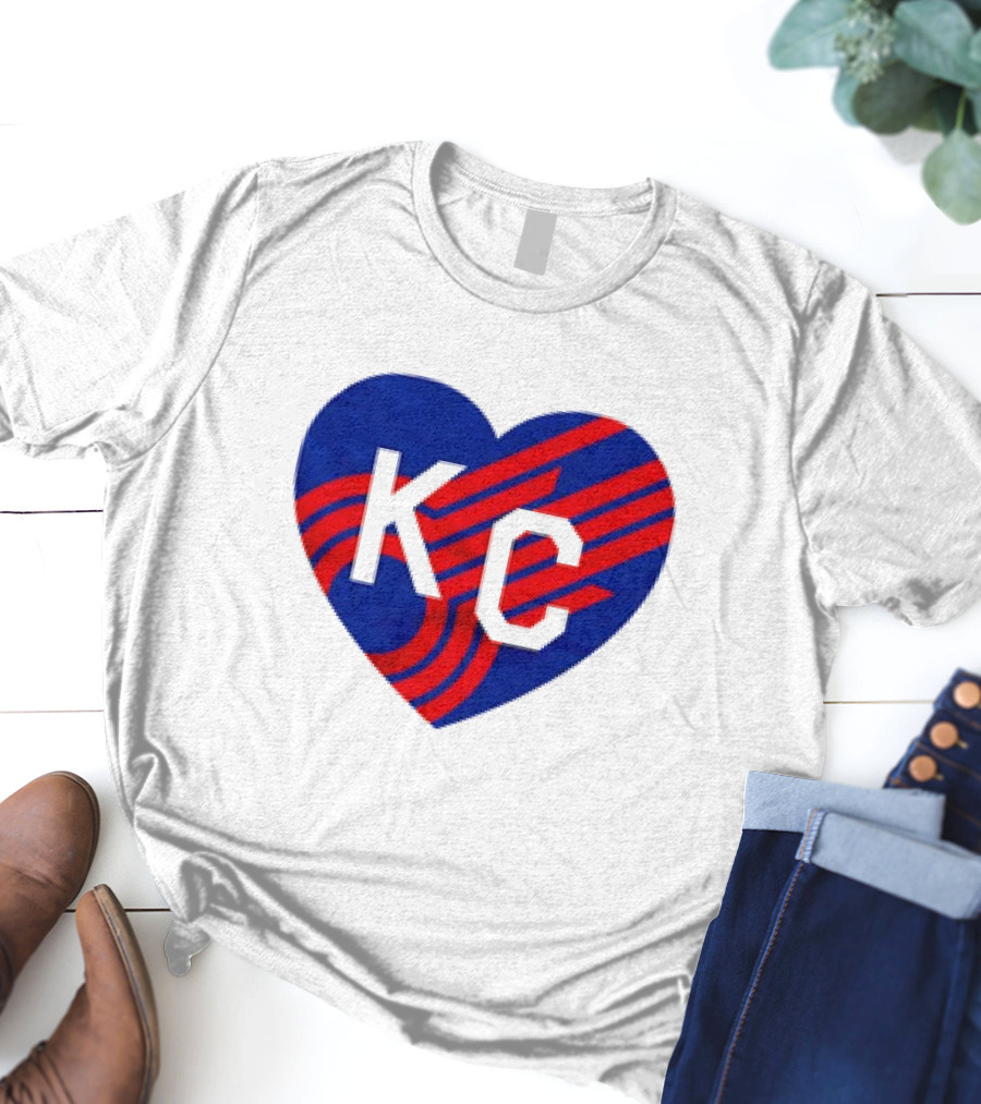 KC Comets Blue Red Striped Heart Love T-Shirt
