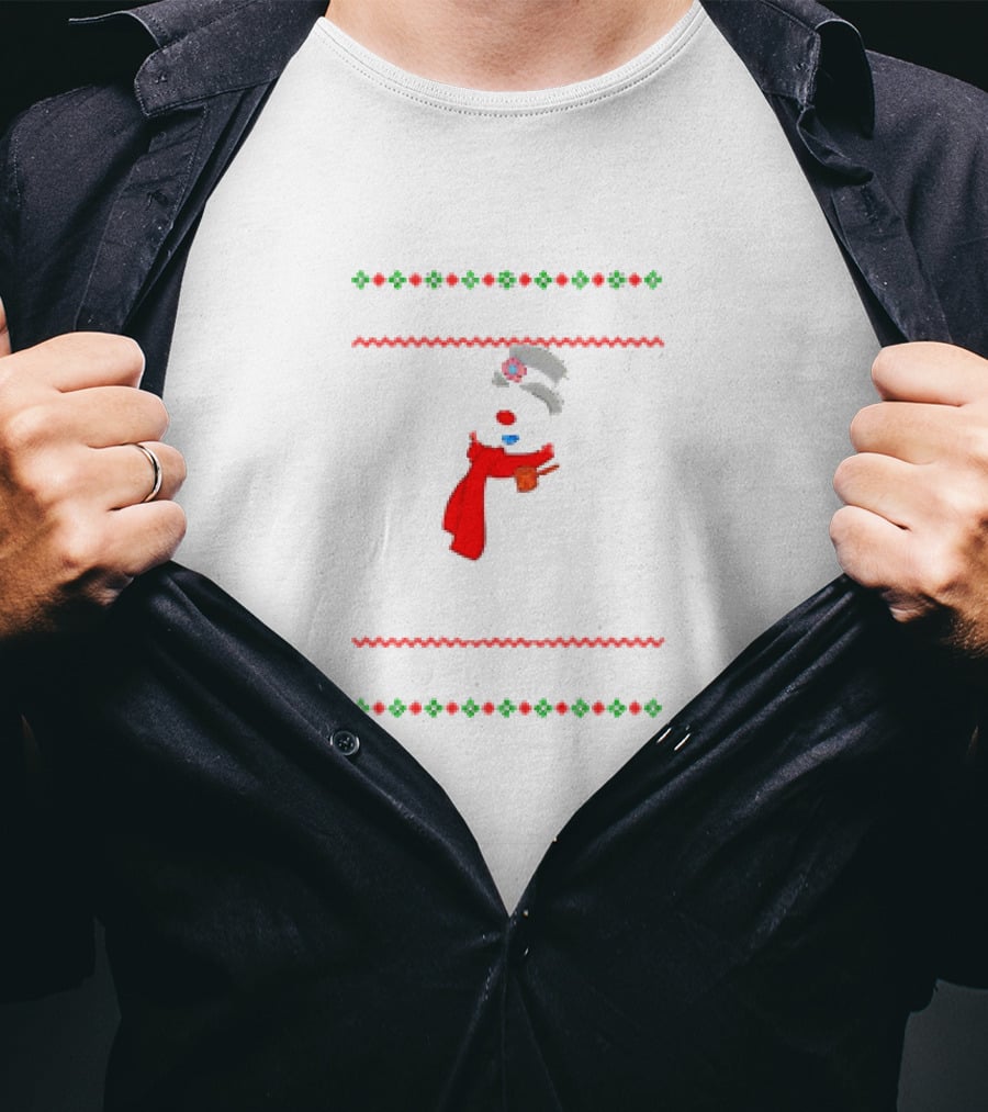Snowman Santa Hat Red Scarf Christmas T-Shirt