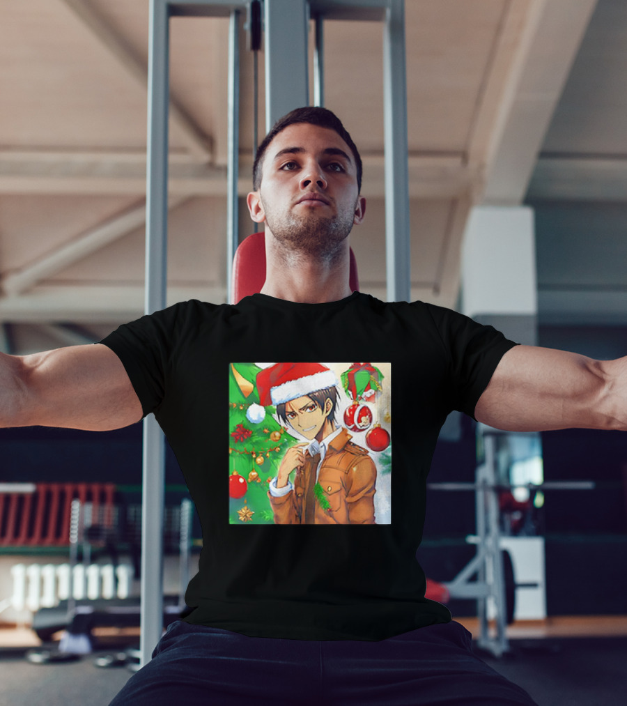 Eren Yeager Santa Hat Christmas Attack On Titan Anime Festive Tree Ornaments T-Shirt