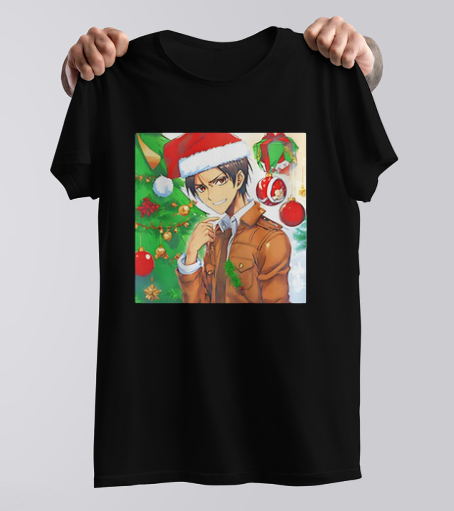 Eren Yeager Santa Hat Christmas Attack On Titan Anime Festive Tree Ornaments T-Shirt