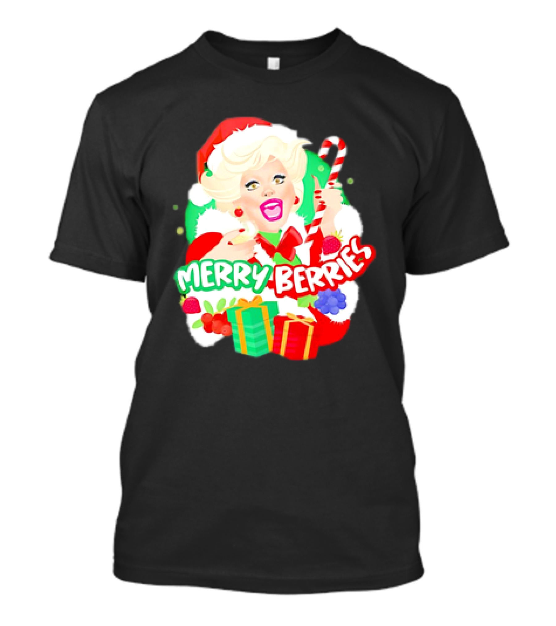 Merry Berries Christmas Santa Hat Candy Cane Gifts T-Shirt