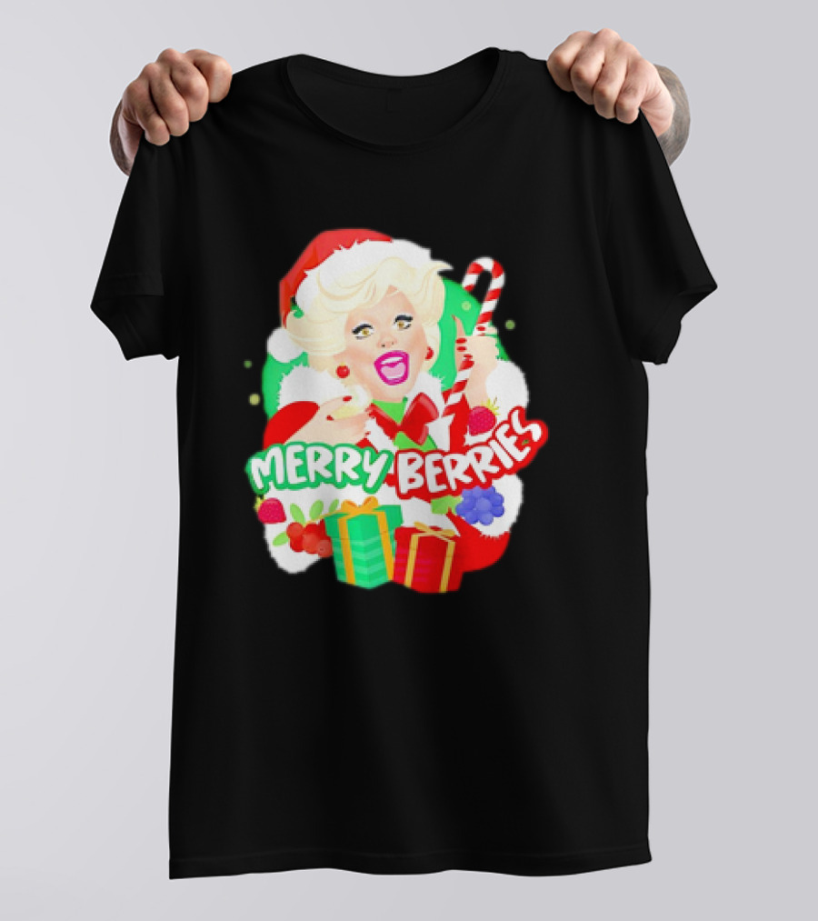 Merry Berries Christmas Santa Hat Candy Cane Gifts T-Shirt