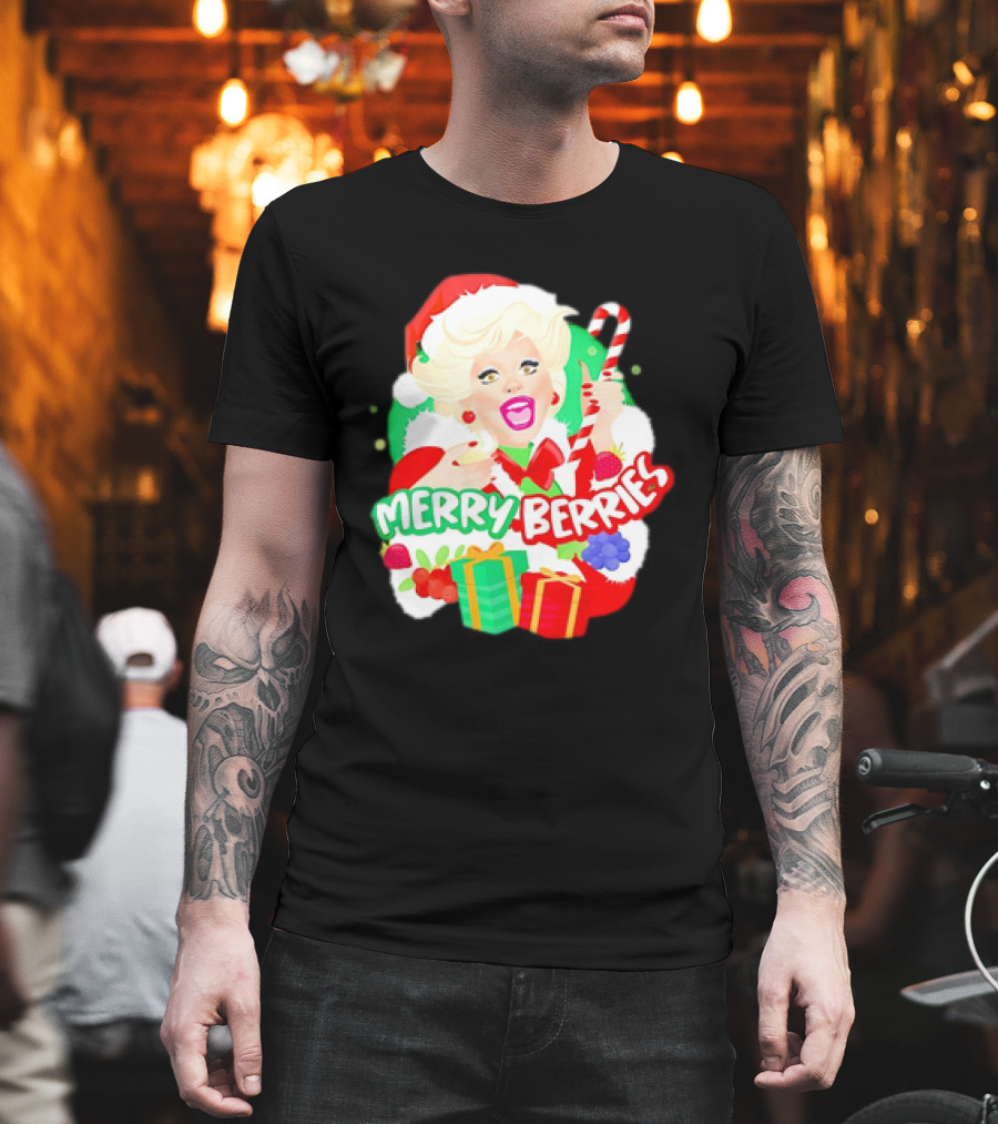 Merry Berries Christmas Santa Hat Candy Cane Gifts T-Shirt
