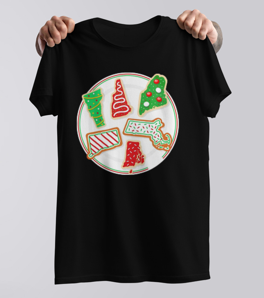 New England Christmas Cookies State Shapes Holiday Plate T-Shirt