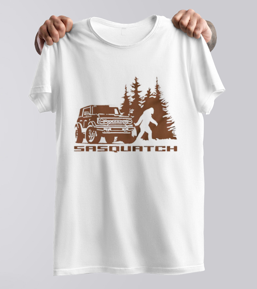 Sasquatch Bigfoot Bronco Truck Forest Scene T-Shirt