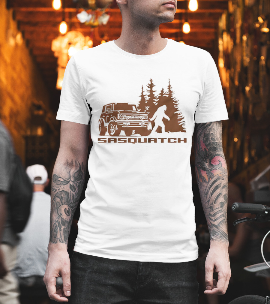 Sasquatch Bigfoot Bronco Truck Forest Scene T-Shirt