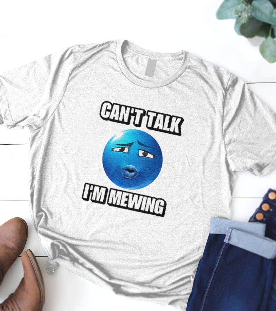 Can't Talk Blue Emoji Mewing Meme T-Shirt