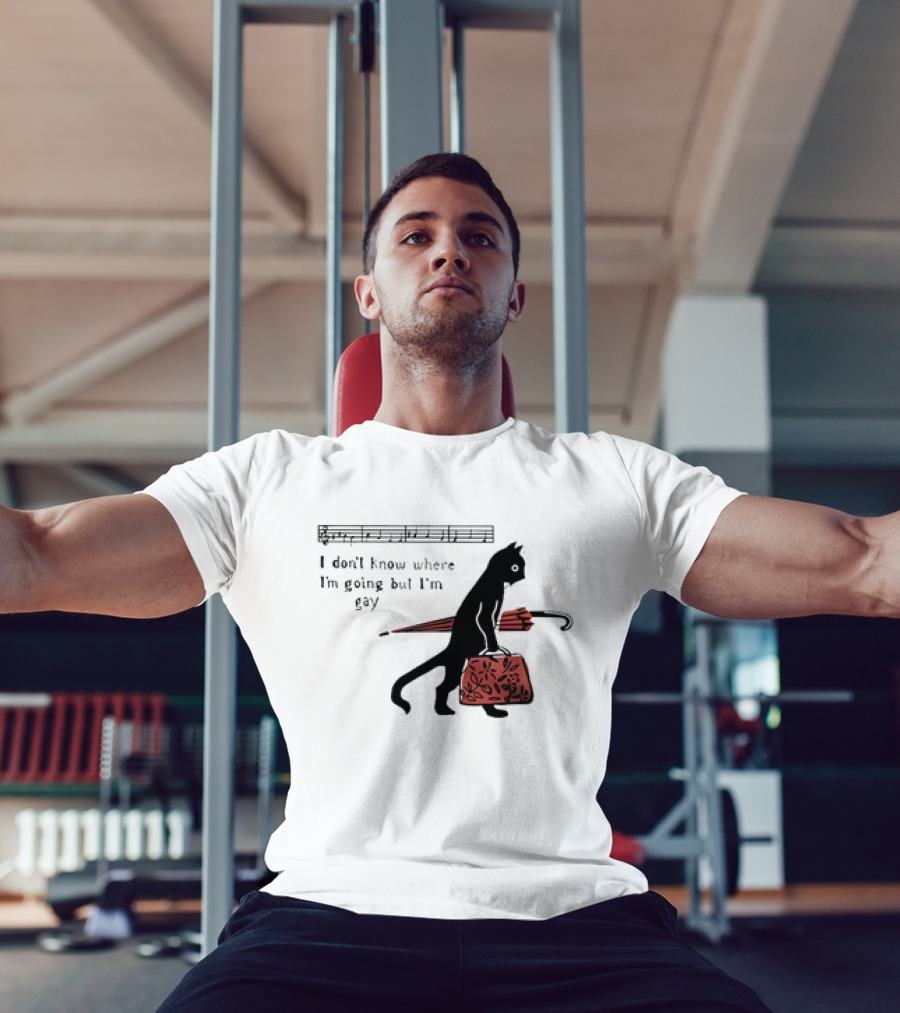 I Don't Know Where I'm Going But I'm Gay Cat With Umbrella And Bag T-Shirt