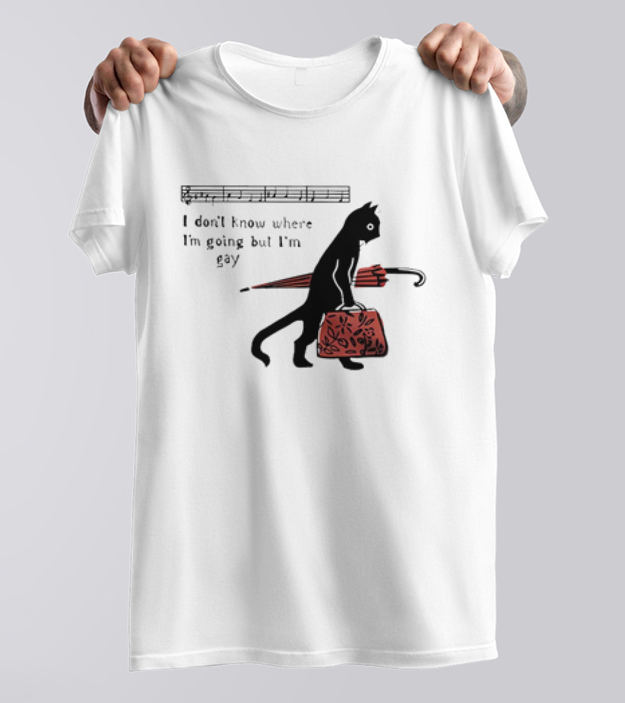 I Don't Know Where I'm Going But I'm Gay Cat With Umbrella And Bag T-Shirt