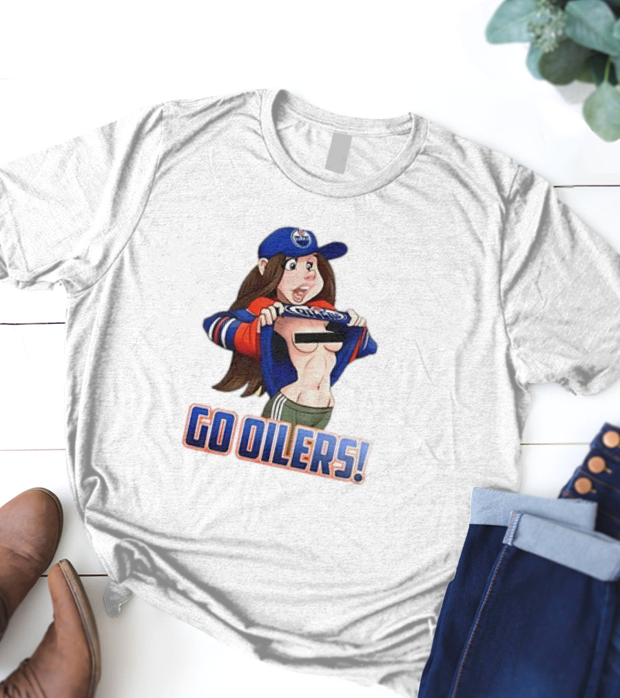 Edmonton Oilers Fan Girl Cartoon Go Oilers Enthusiasm T-Shirt