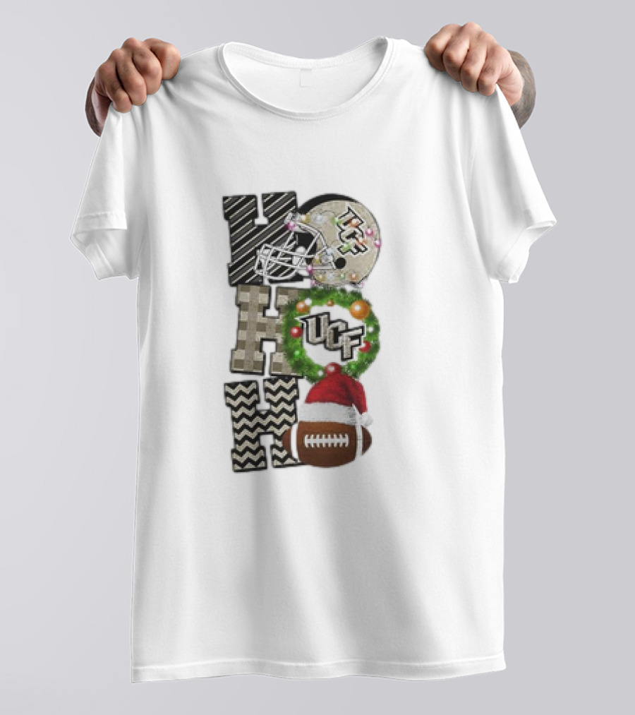 UCF Knights Football Christmas Helmet Wreath Santa Ho Ho Ho Game Day T-Shirt