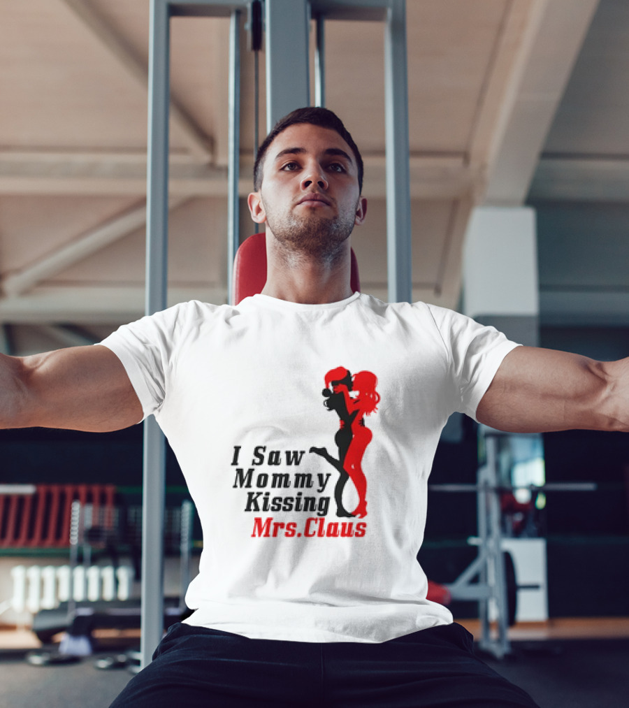 I Saw Mommy Kissing Mrs. Claus Retro Silhouette Christmas Fun T-Shirt