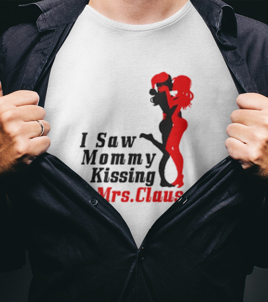 I Saw Mommy Kissing Mrs. Claus Retro Silhouette Christmas Fun T-Shirt