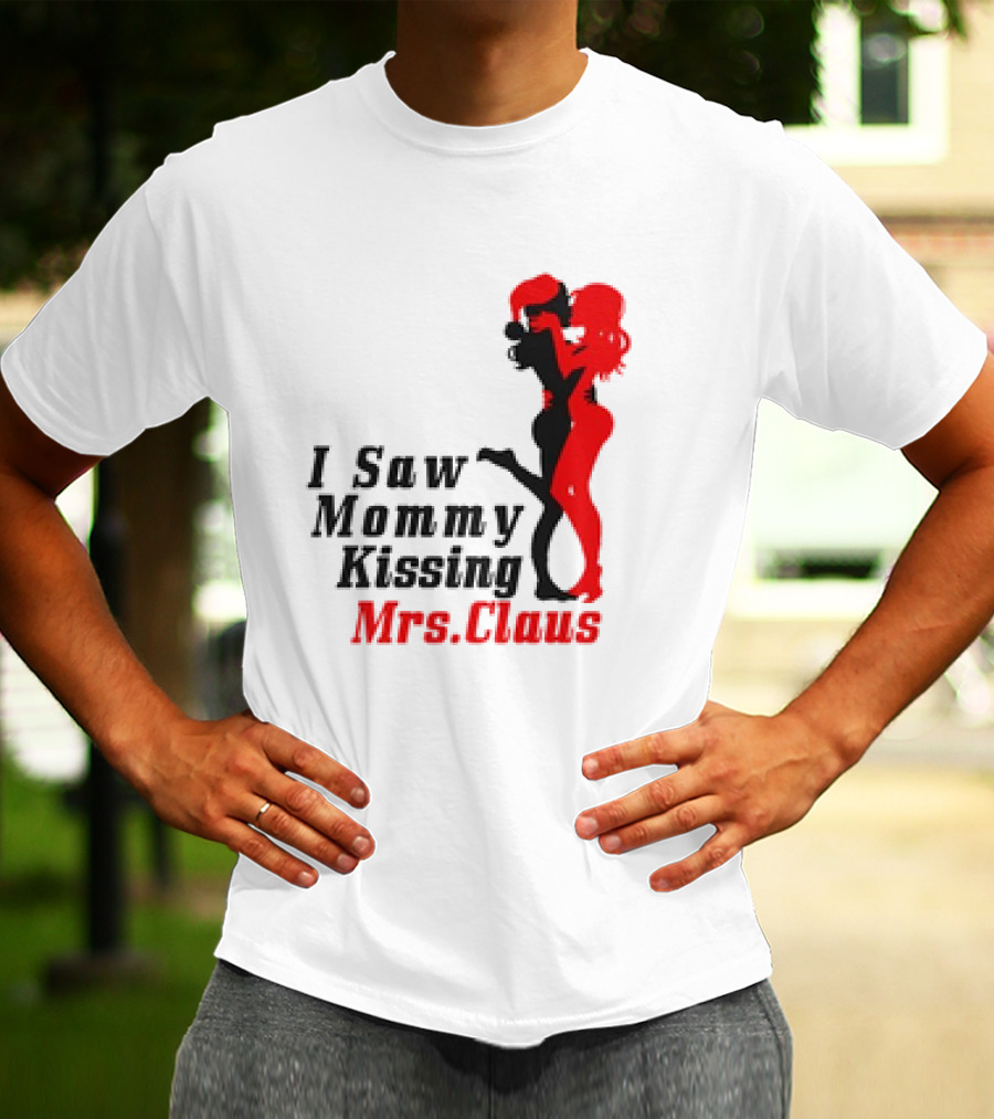 I Saw Mommy Kissing Mrs. Claus Retro Silhouette Christmas Fun T-Shirt