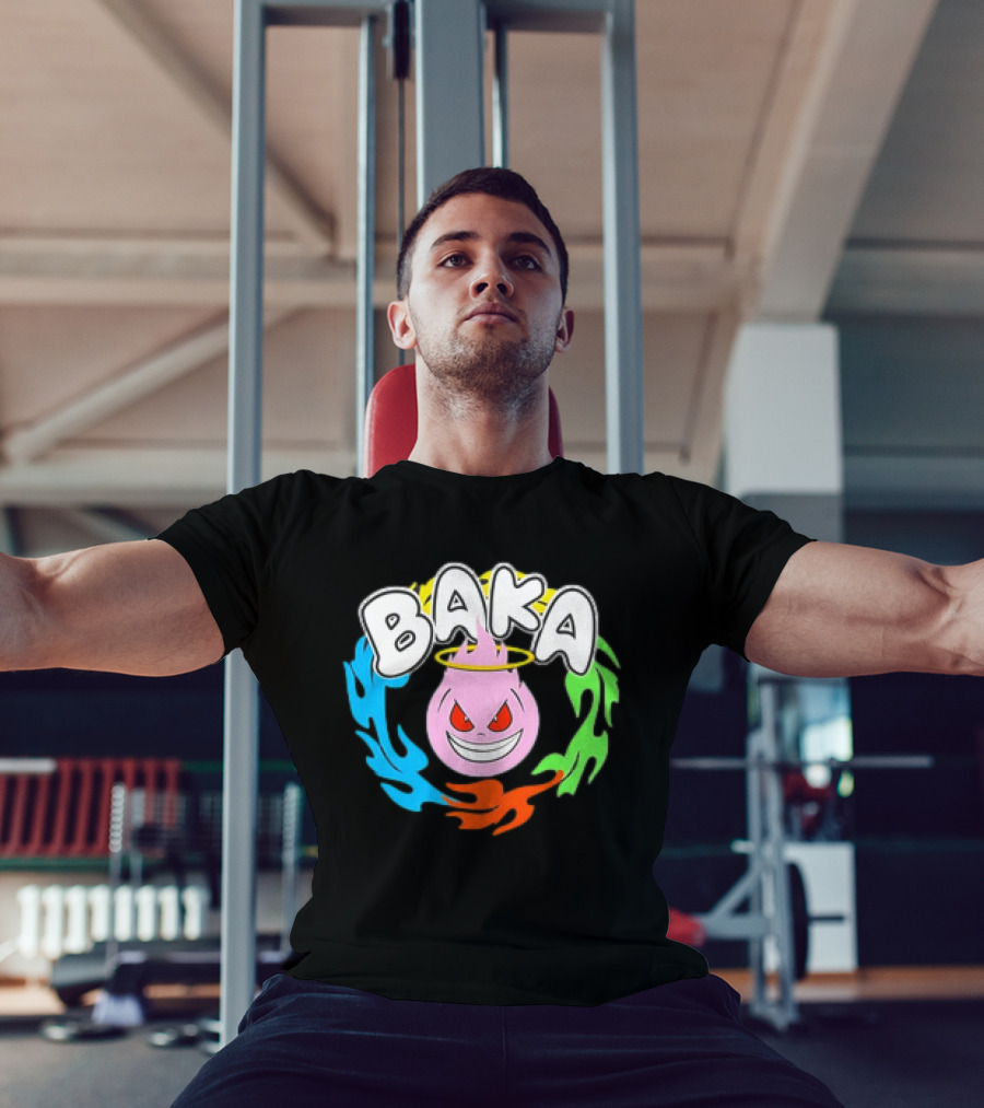 Baka Cartoon Flame With Mischievous Expression Surrounded By Colorful Fire Halo T-Shirt