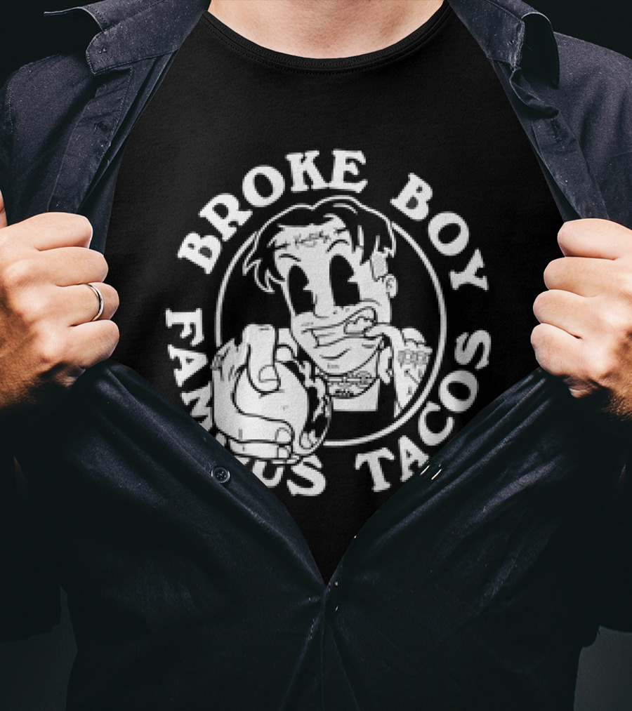 Broke Boy Famous Tacos Comic Character Hand Gesture T-Shirt